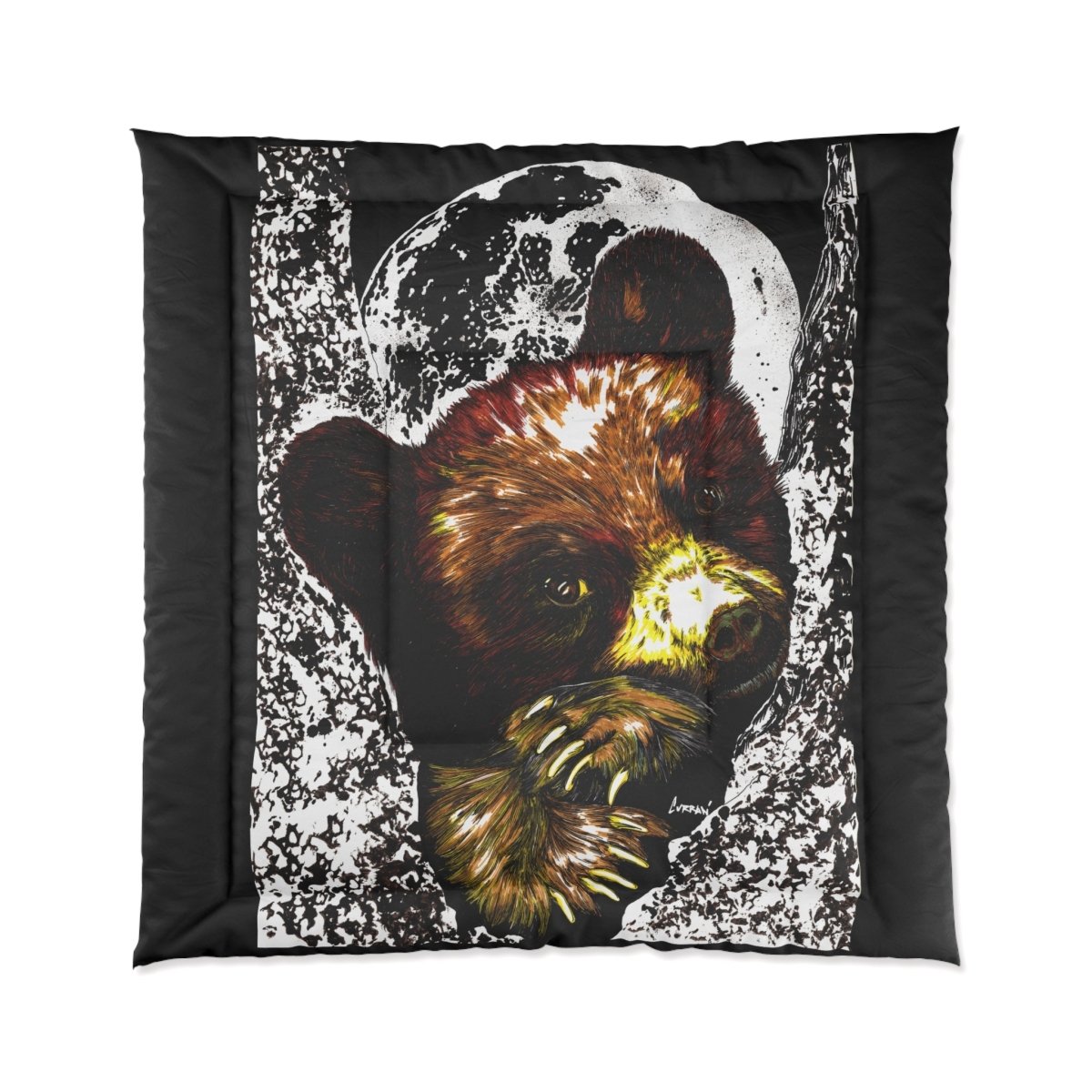 Moonlit Brown Bear Cub Comforter - Cozy Wildlife Bedding for Nature Lovers - Curran Artworks