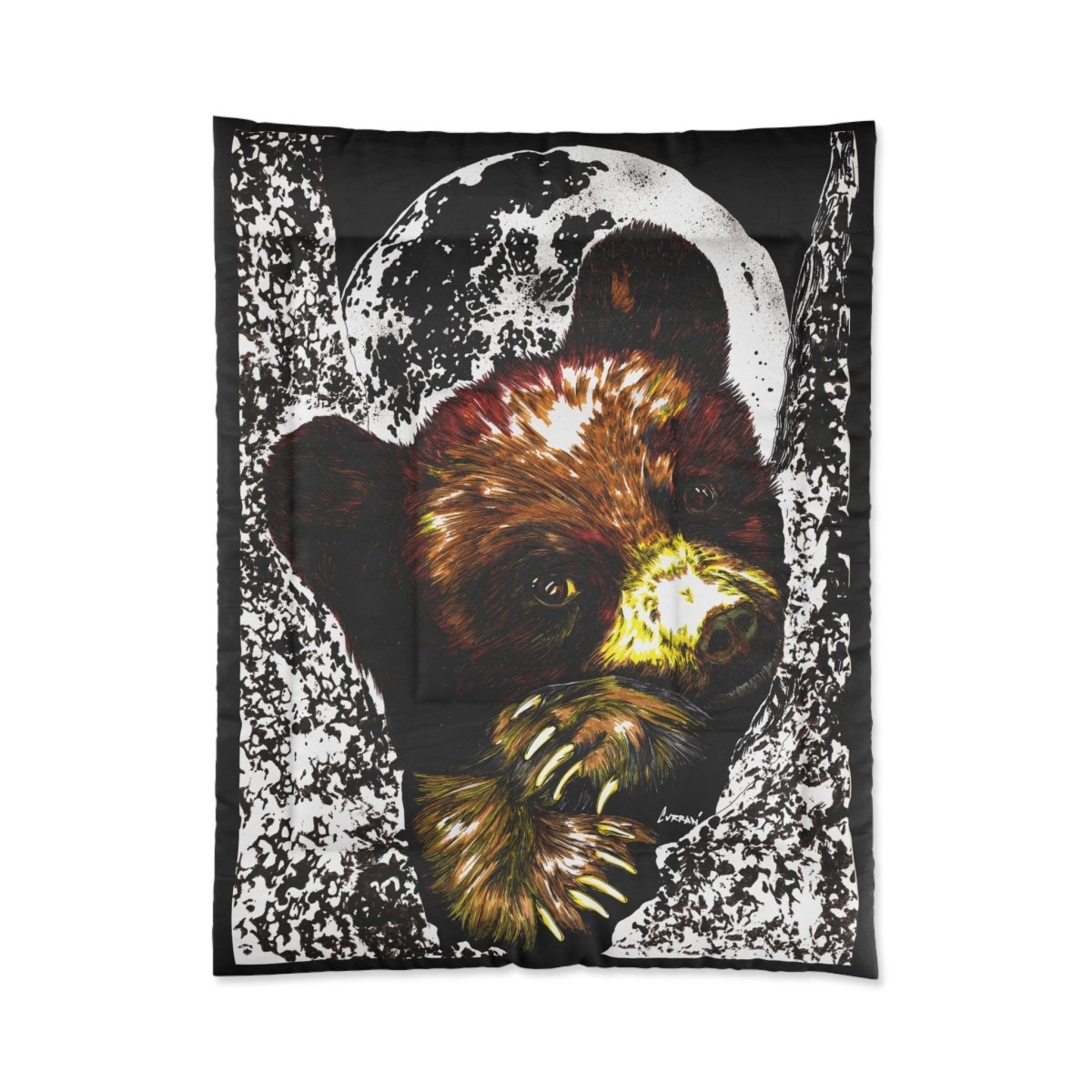 Moonlit Brown Bear Cub Comforter - Cozy Wildlife Bedding for Nature Lovers - Curran Artworks