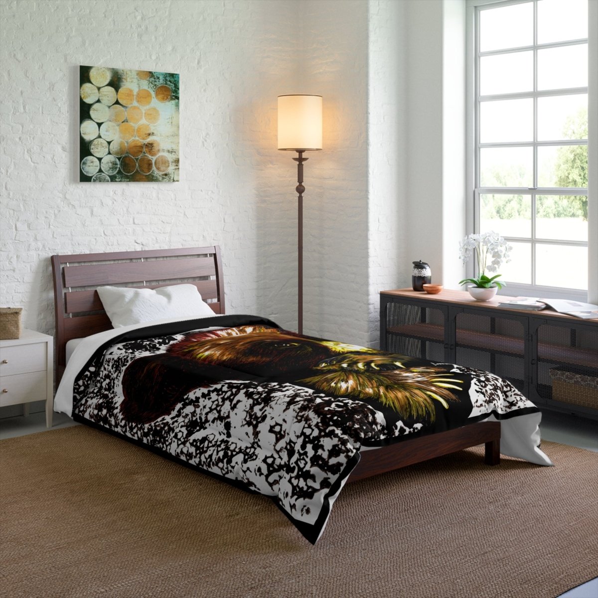 Moonlit Brown Bear Cub Comforter - Cozy Wildlife Bedding for Nature Lovers - Curran Artworks