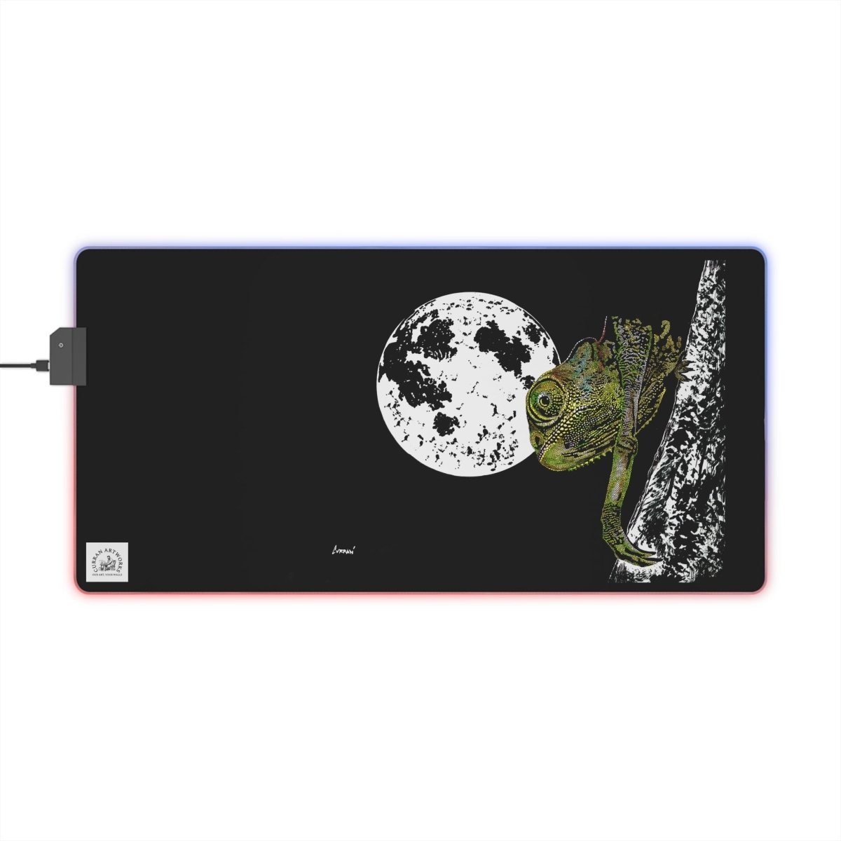 Moonlit Chameleon Design LED Gaming Mouse Pad - Perfect for Gamers and Creatives - Curran Artworks