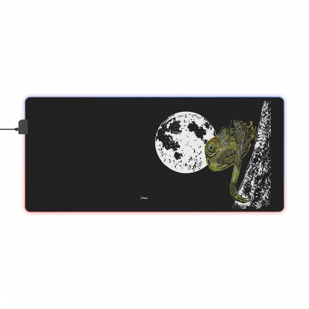 Moonlit Chameleon Design LED Gaming Mouse Pad - Perfect for Gamers and Creatives - Curran Artworks