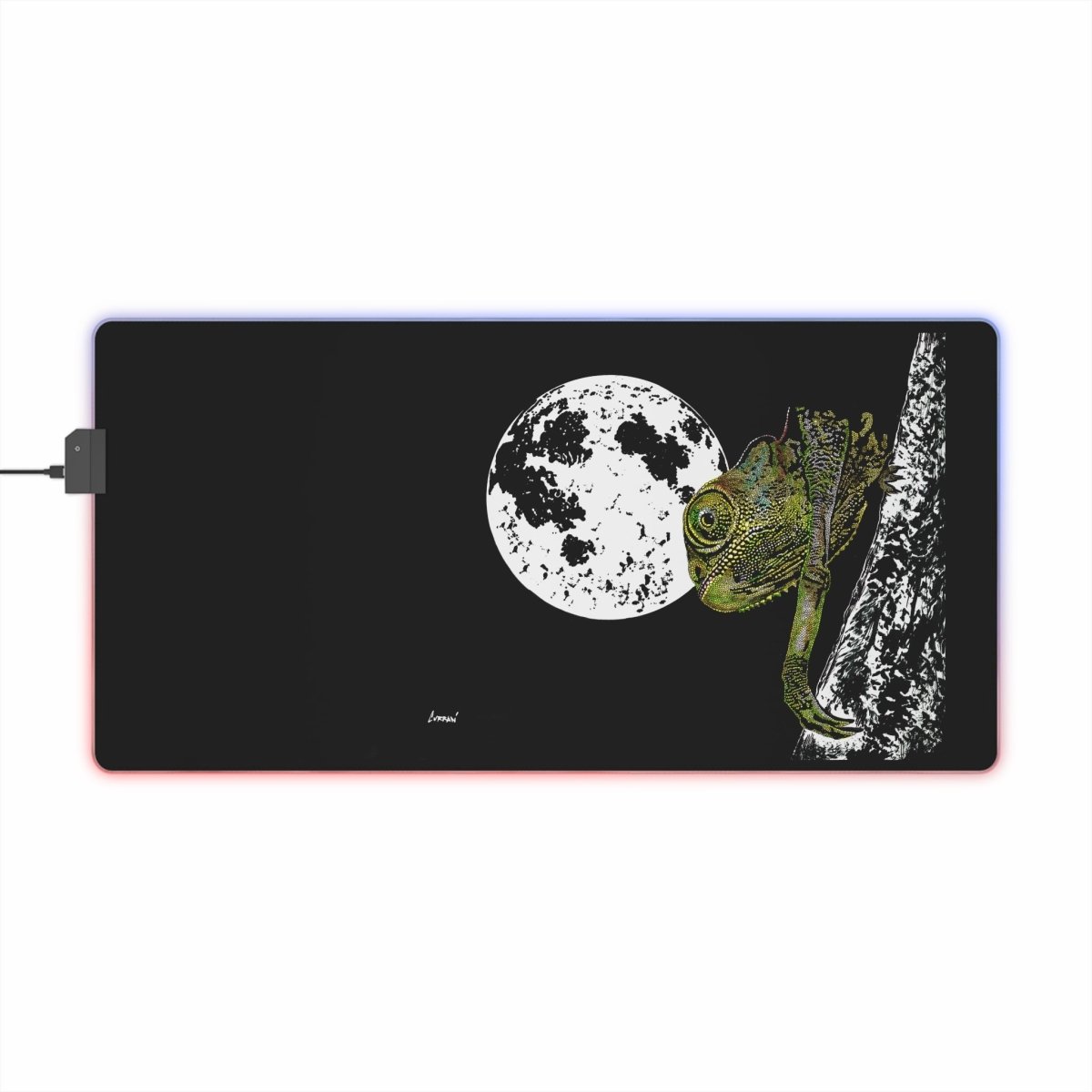 Moonlit Chameleon Design LED Gaming Mouse Pad - Perfect for Gamers and Creatives - Curran Artworks