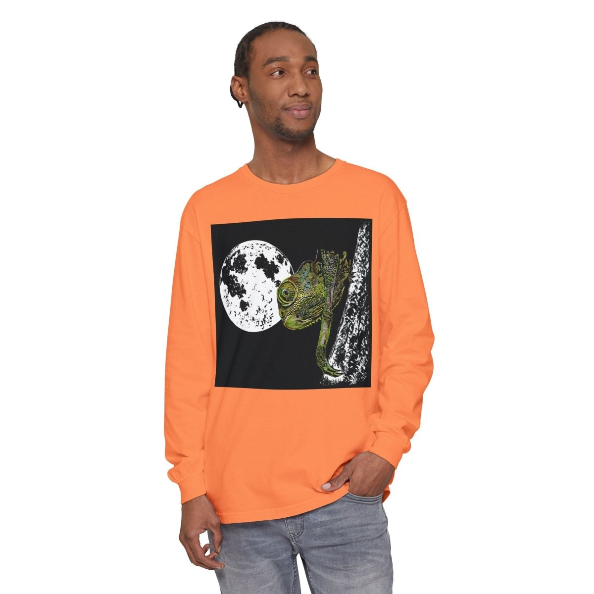 Moonlit Chameleon Unisex Long Sleeve T-Shirt - Nature Lover's Apparel - Curran Artworks