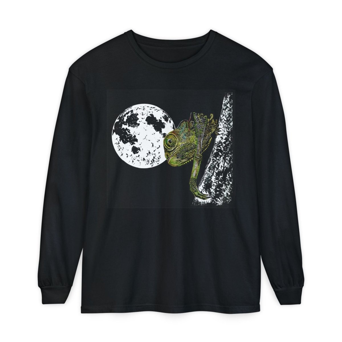 Moonlit Chameleon Unisex Long Sleeve T-Shirt - Nature Lover's Apparel - Curran Artworks