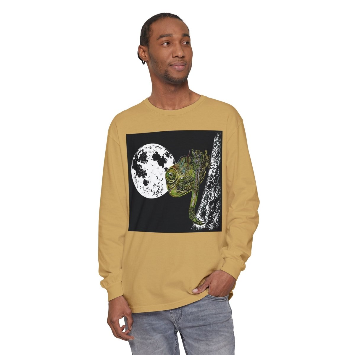 Moonlit Chameleon Unisex Long Sleeve T-Shirt - Nature Lover's Apparel - Curran Artworks