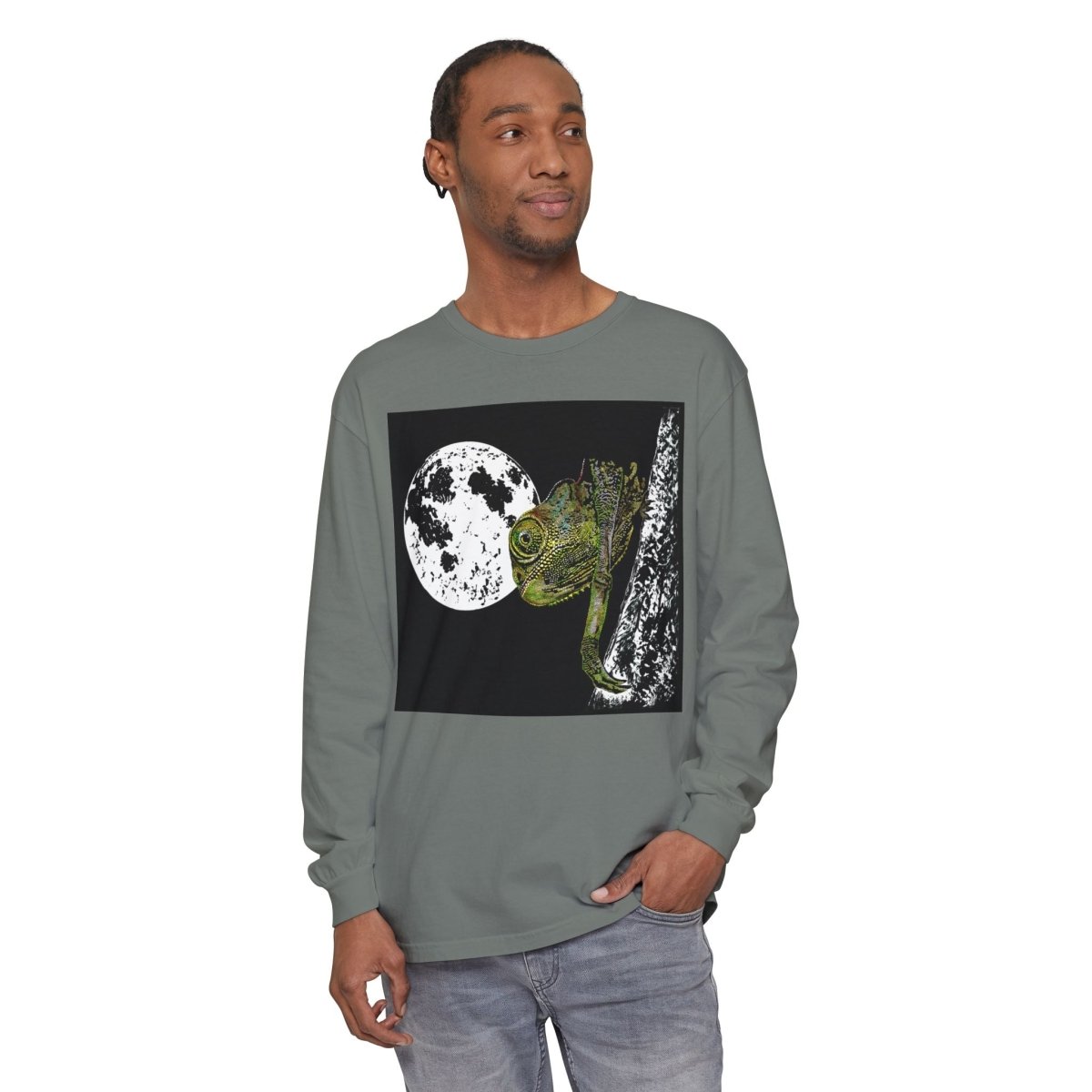 Moonlit Chameleon Unisex Long Sleeve T-Shirt - Nature Lover's Apparel - Curran Artworks
