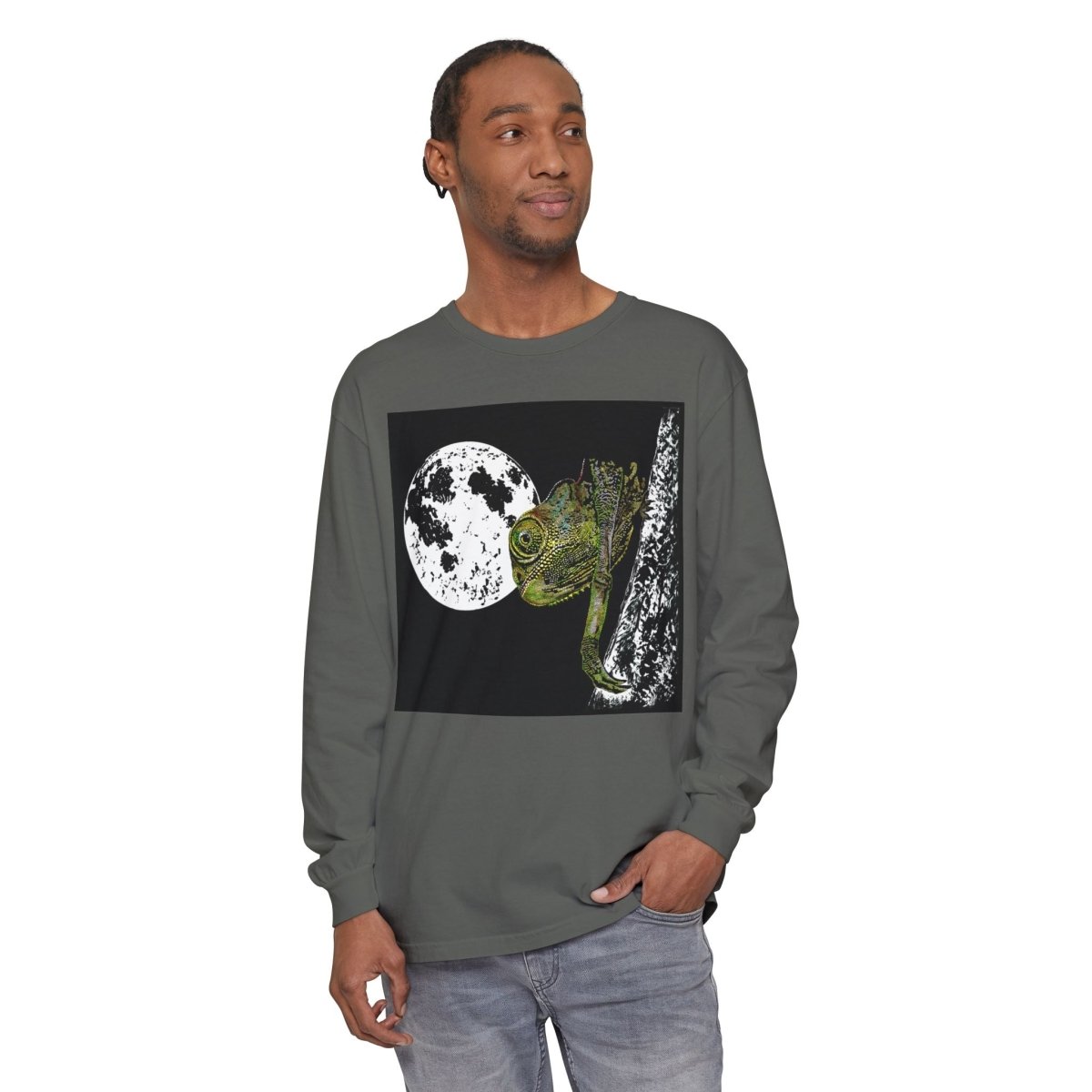 Moonlit Chameleon Unisex Long Sleeve T-Shirt - Nature Lover's Apparel - Curran Artworks
