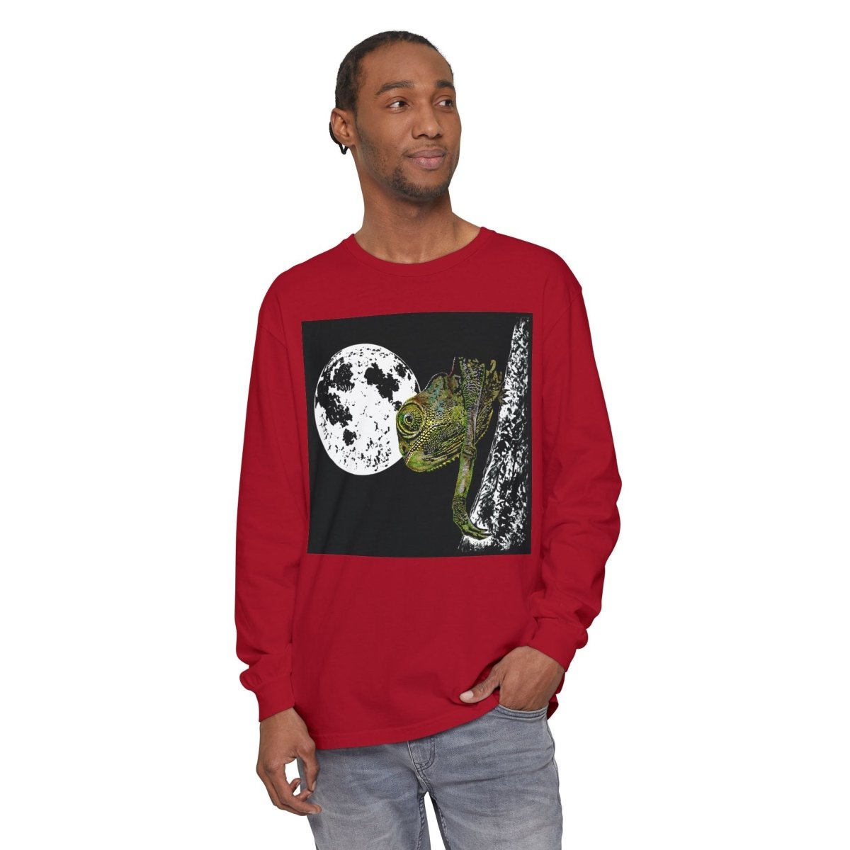 Moonlit Chameleon Unisex Long Sleeve T-Shirt - Nature Lover's Apparel - Curran Artworks