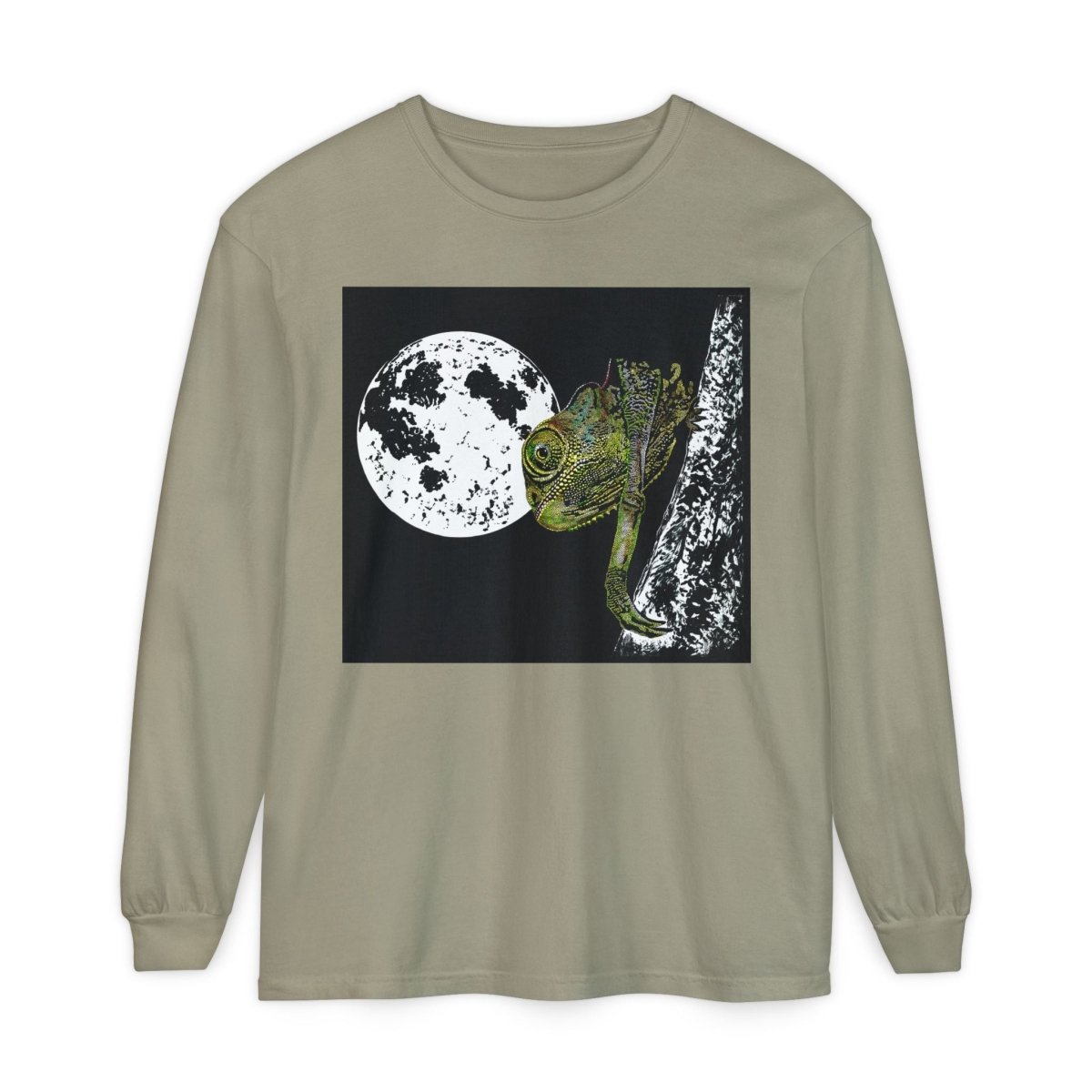 Moonlit Chameleon Unisex Long Sleeve T-Shirt - Nature Lover's Apparel - Curran Artworks