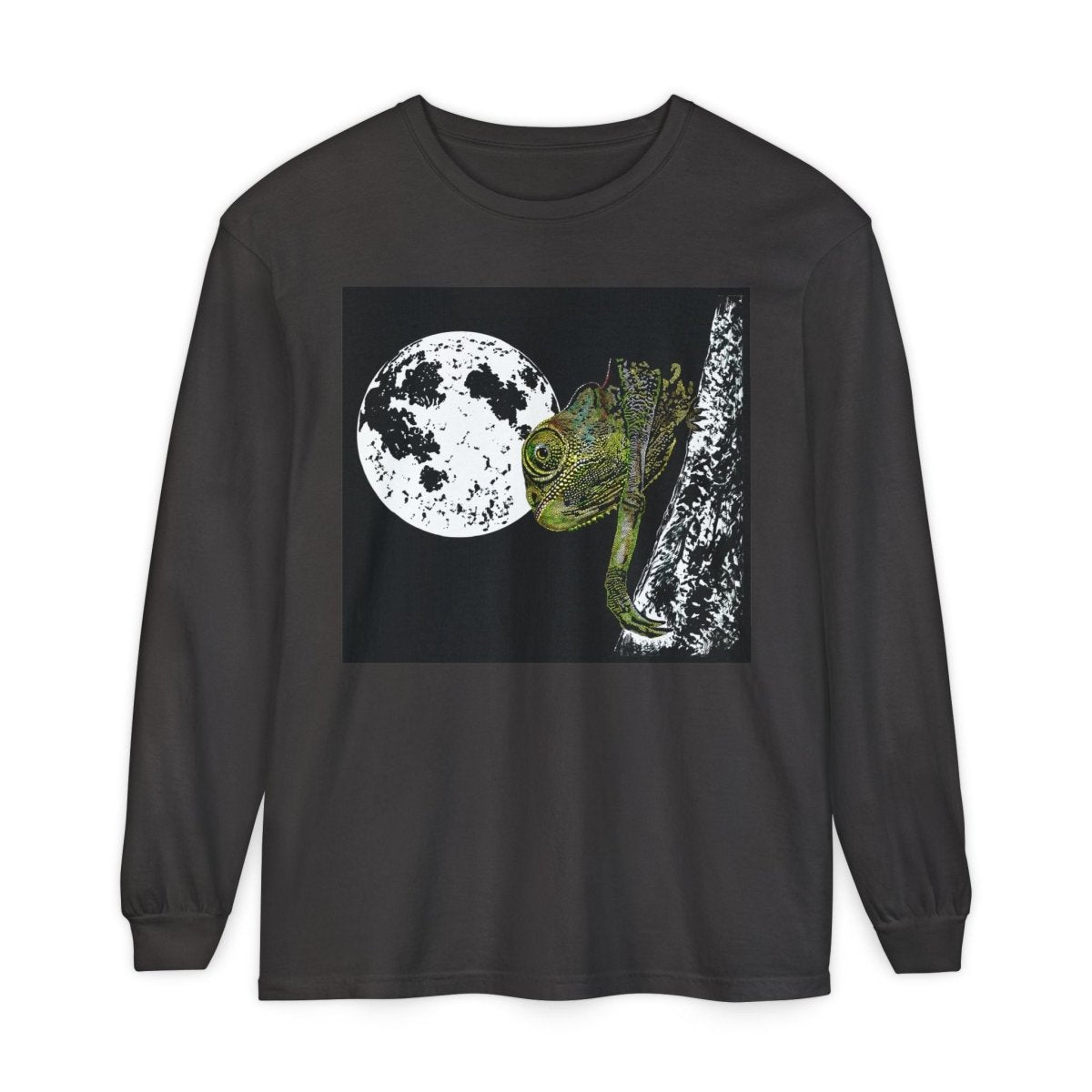 Moonlit Chameleon Unisex Long Sleeve T-Shirt - Nature Lover's Apparel - Curran Artworks
