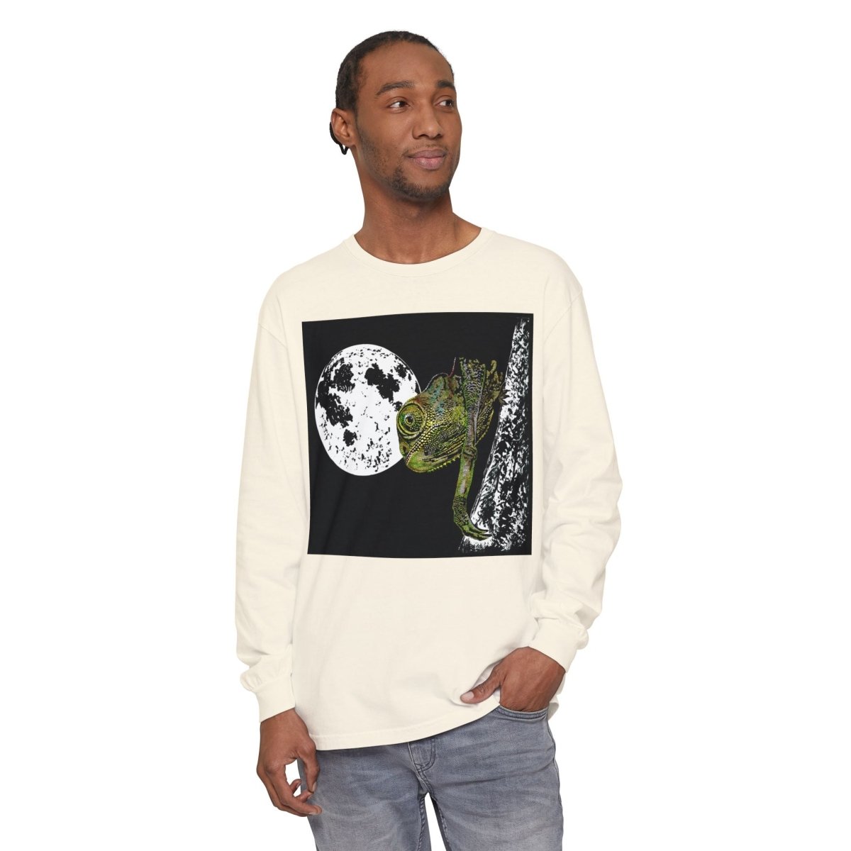 Moonlit Chameleon Unisex Long Sleeve T-Shirt - Nature Lover's Apparel - Curran Artworks