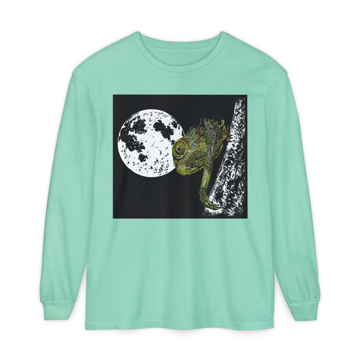 Moonlit Chameleon Unisex Long Sleeve T-Shirt - Nature Lover's Apparel - Curran Artworks