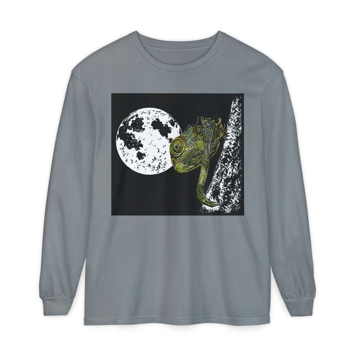 Moonlit Chameleon Unisex Long Sleeve T-Shirt - Nature Lover's Apparel - Curran Artworks