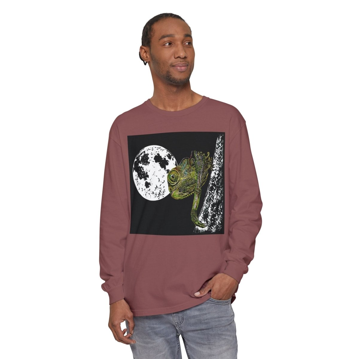 Moonlit Chameleon Unisex Long Sleeve T-Shirt - Nature Lover's Apparel - Curran Artworks