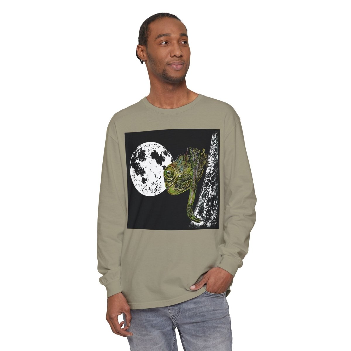 Moonlit Chameleon Unisex Long Sleeve T-Shirt - Nature Lover's Apparel - Curran Artworks