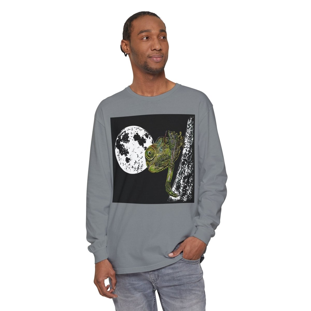Moonlit Chameleon Unisex Long Sleeve T-Shirt - Nature Lover's Apparel - Curran Artworks