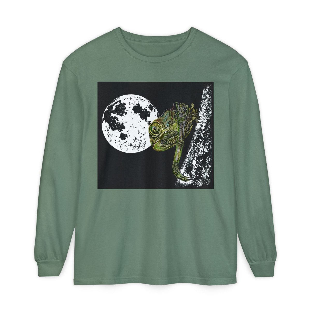 Moonlit Chameleon Unisex Long Sleeve T-Shirt - Nature Lover's Apparel - Curran Artworks