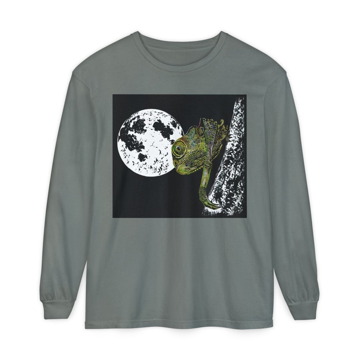 Moonlit Chameleon Unisex Long Sleeve T-Shirt - Nature Lover's Apparel - Curran Artworks