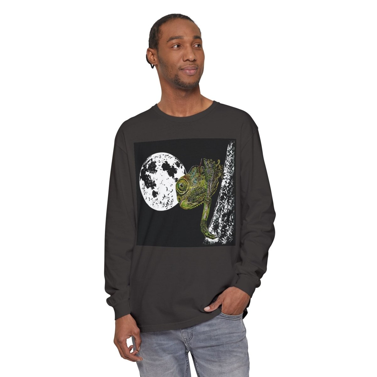 Moonlit Chameleon Unisex Long Sleeve T-Shirt - Nature Lover's Apparel - Curran Artworks