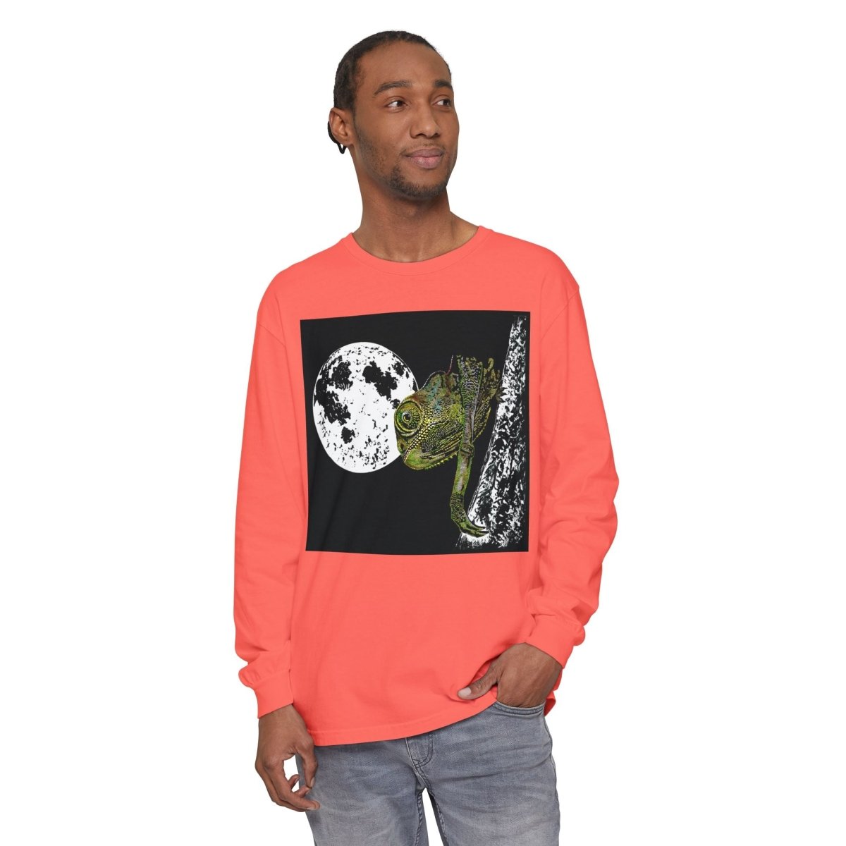 Moonlit Chameleon Unisex Long Sleeve T-Shirt - Nature Lover's Apparel - Curran Artworks