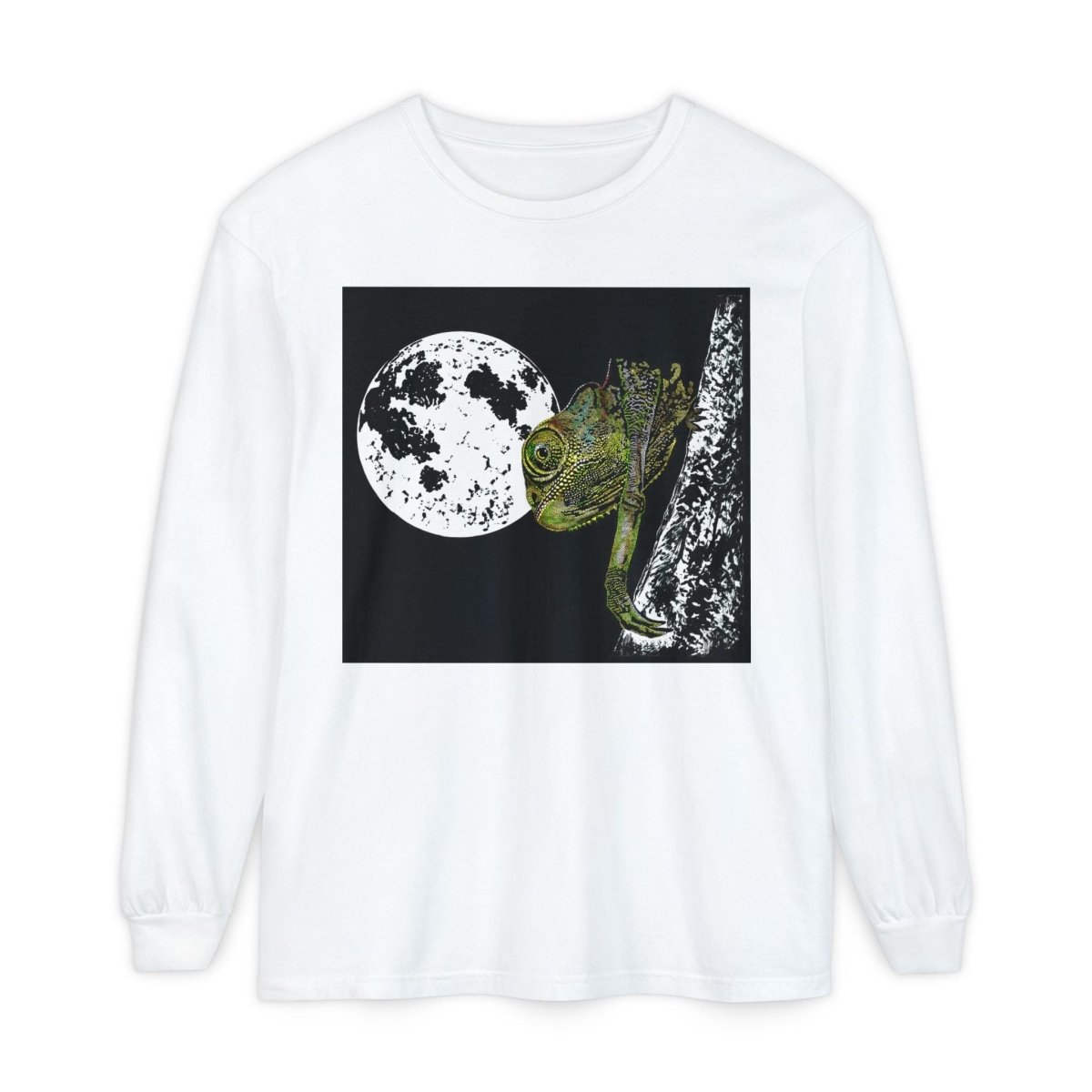 Moonlit Chameleon Unisex Long Sleeve T-Shirt - Nature Lover's Apparel - Curran Artworks