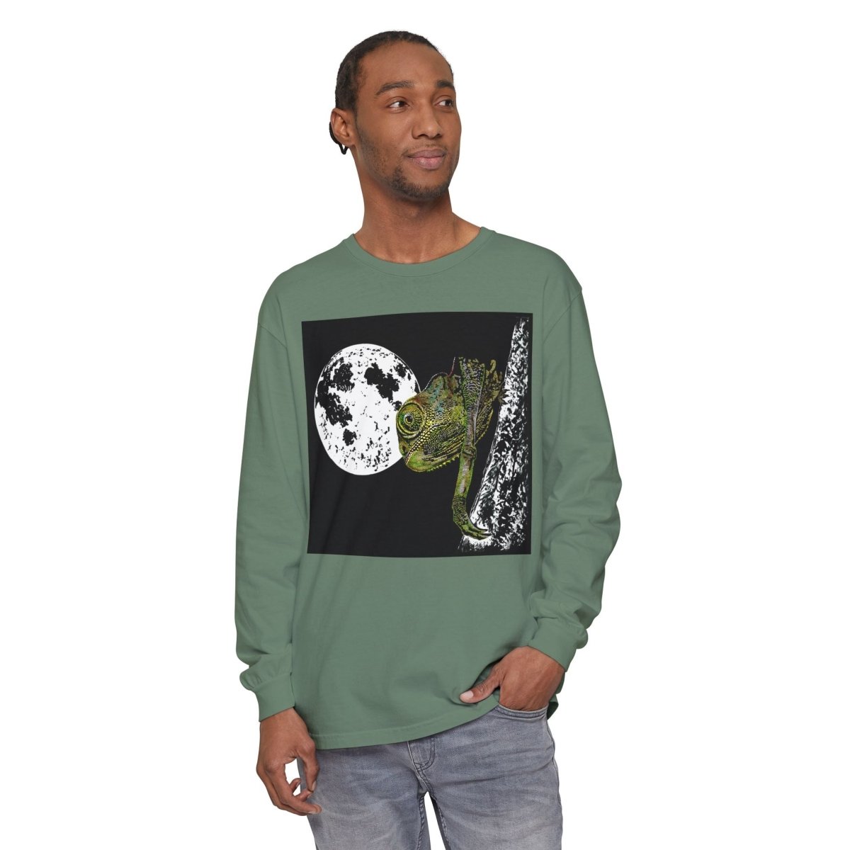 Moonlit Chameleon Unisex Long Sleeve T-Shirt - Nature Lover's Apparel - Curran Artworks