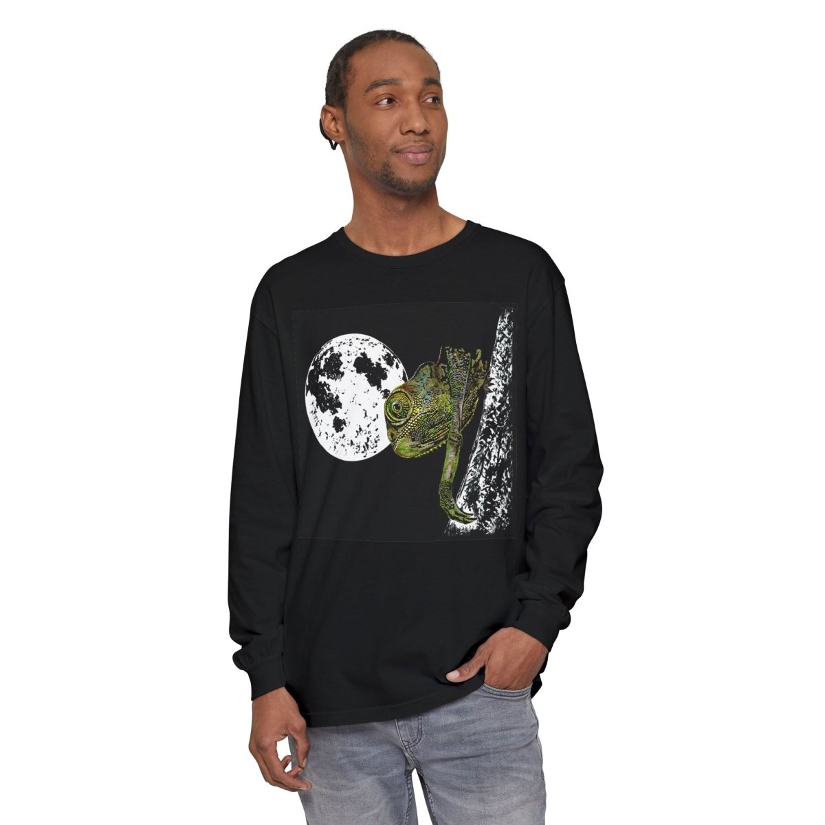 Moonlit Chameleon Unisex Long Sleeve T-Shirt - Nature Lover's Apparel - Curran Artworks