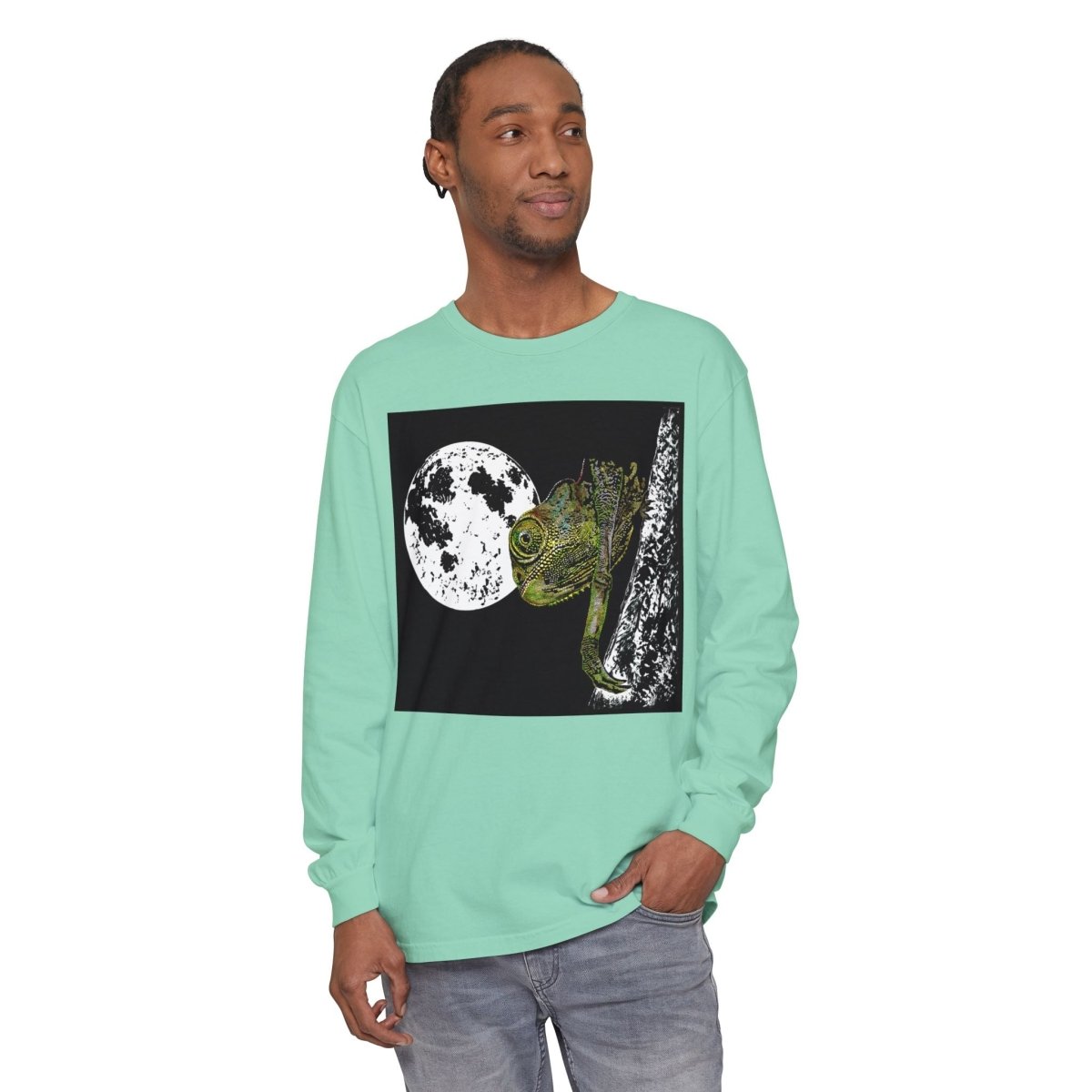 Moonlit Chameleon Unisex Long Sleeve T-Shirt - Nature Lover's Apparel - Curran Artworks