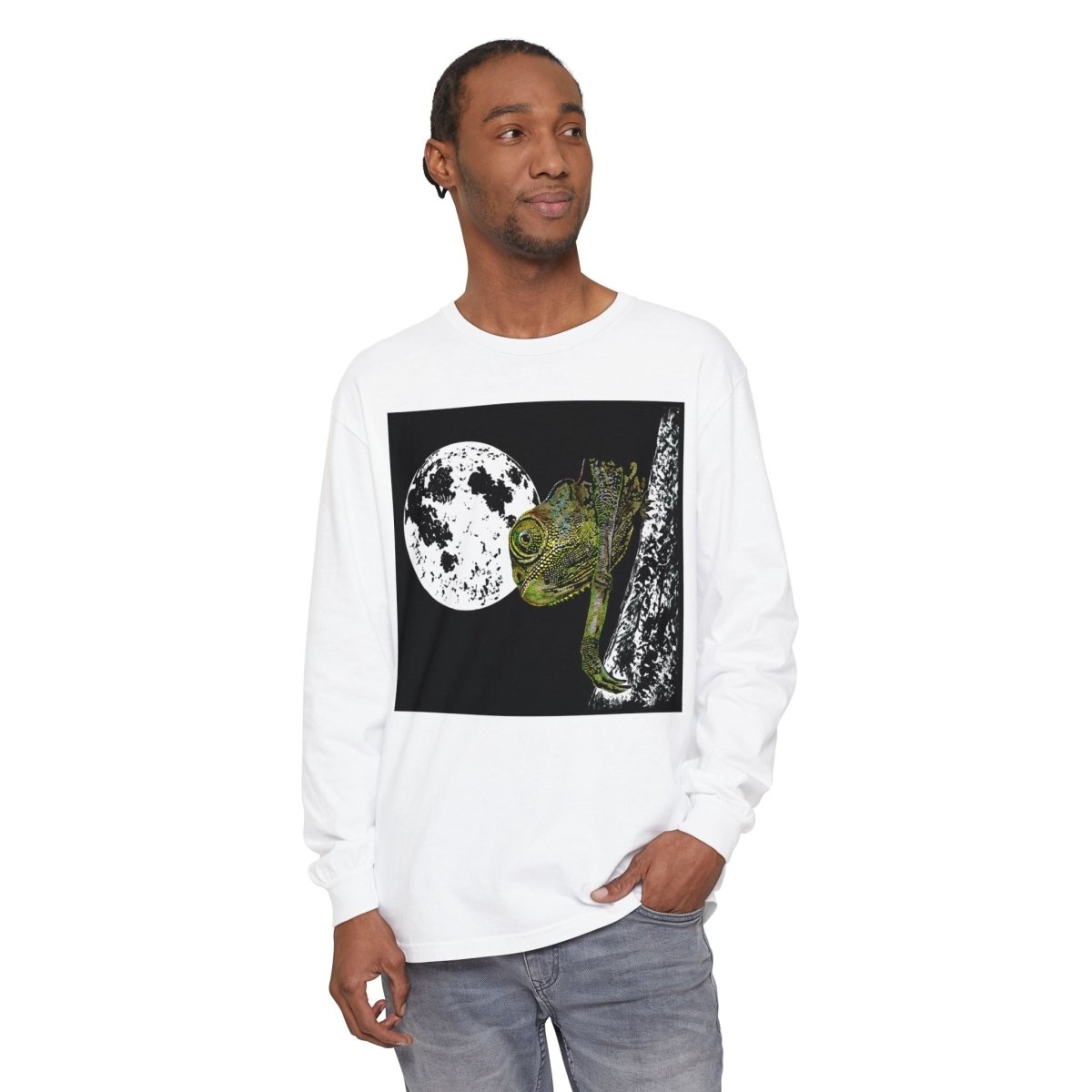 Moonlit Chameleon Unisex Long Sleeve T-Shirt - Nature Lover's Apparel - Curran Artworks