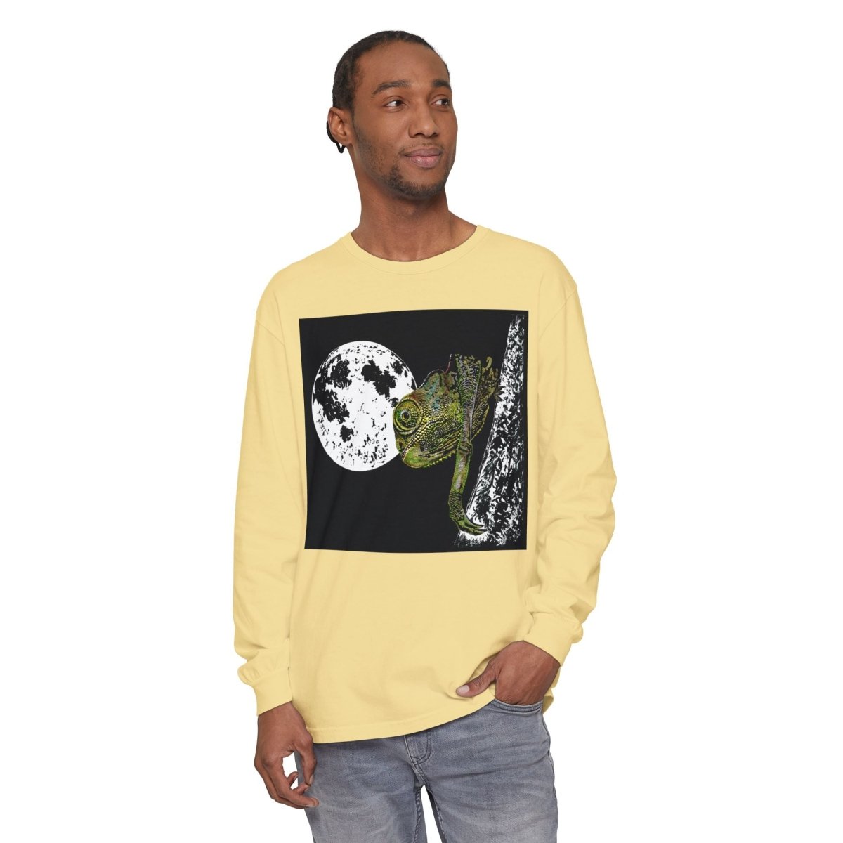 Moonlit Chameleon Unisex Long Sleeve T-Shirt - Nature Lover's Apparel - Curran Artworks