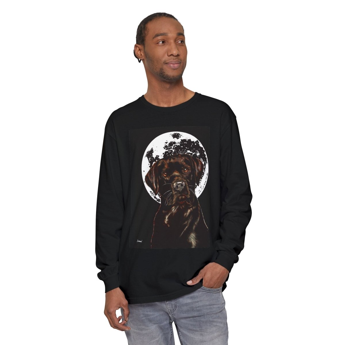 Moonlit Chocolate Lab Dog Long Sleeve T-Shirt - Perfect for Dog Lovers - Curran Artworks