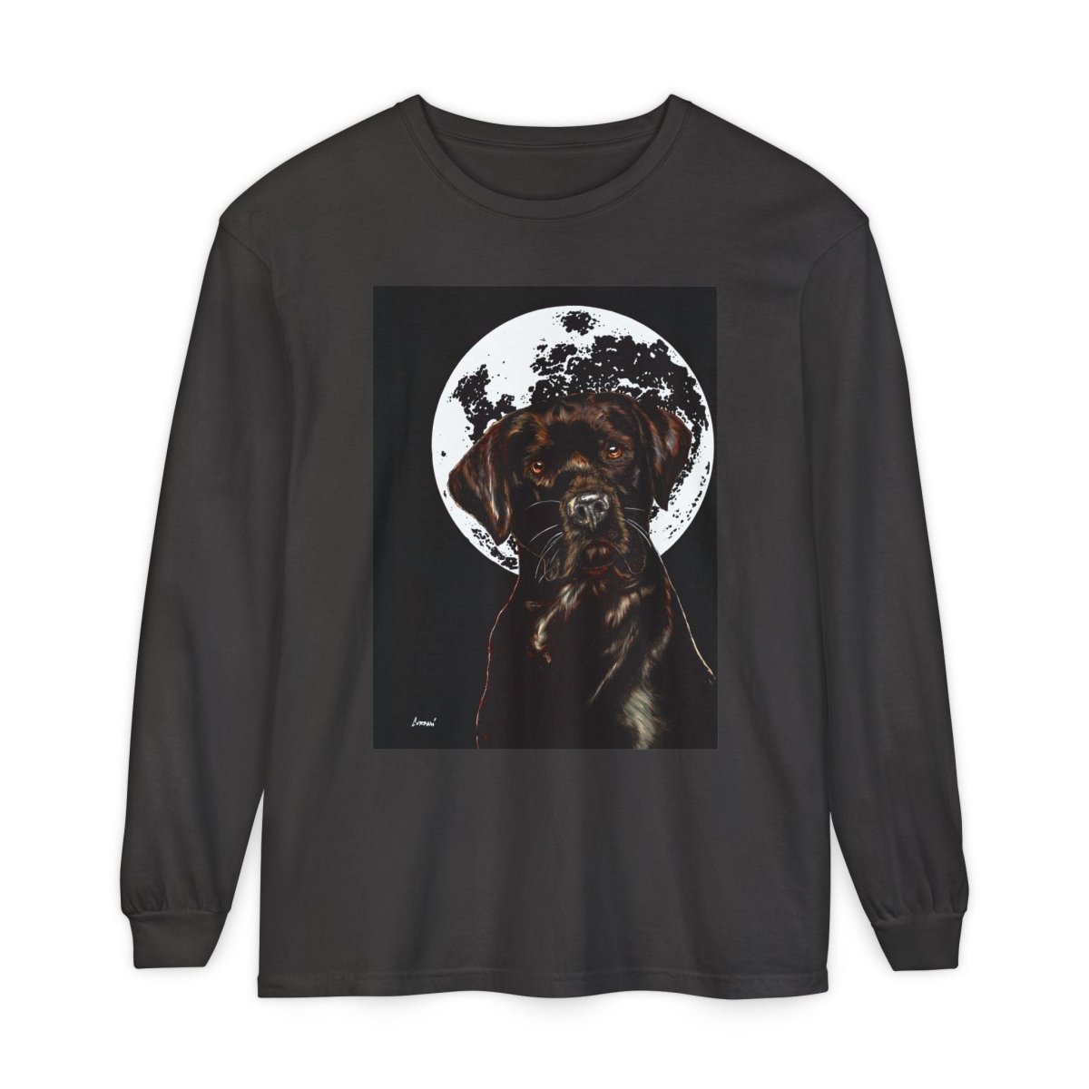 Moonlit Chocolate Lab Dog Long Sleeve T-Shirt - Perfect for Dog Lovers - Curran Artworks