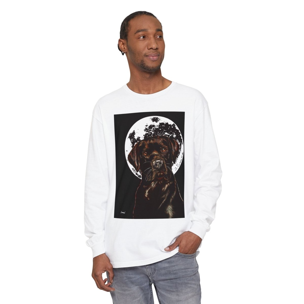 Moonlit Chocolate Lab Dog Long Sleeve T-Shirt - Perfect for Dog Lovers - Curran Artworks
