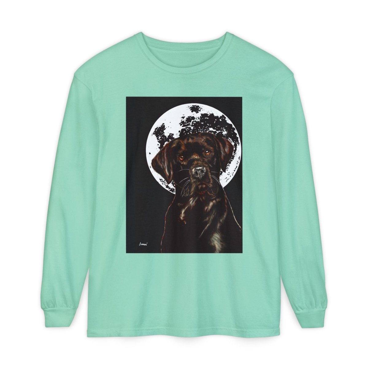 Moonlit Chocolate Lab Dog Long Sleeve T-Shirt - Perfect for Dog Lovers - Curran Artworks