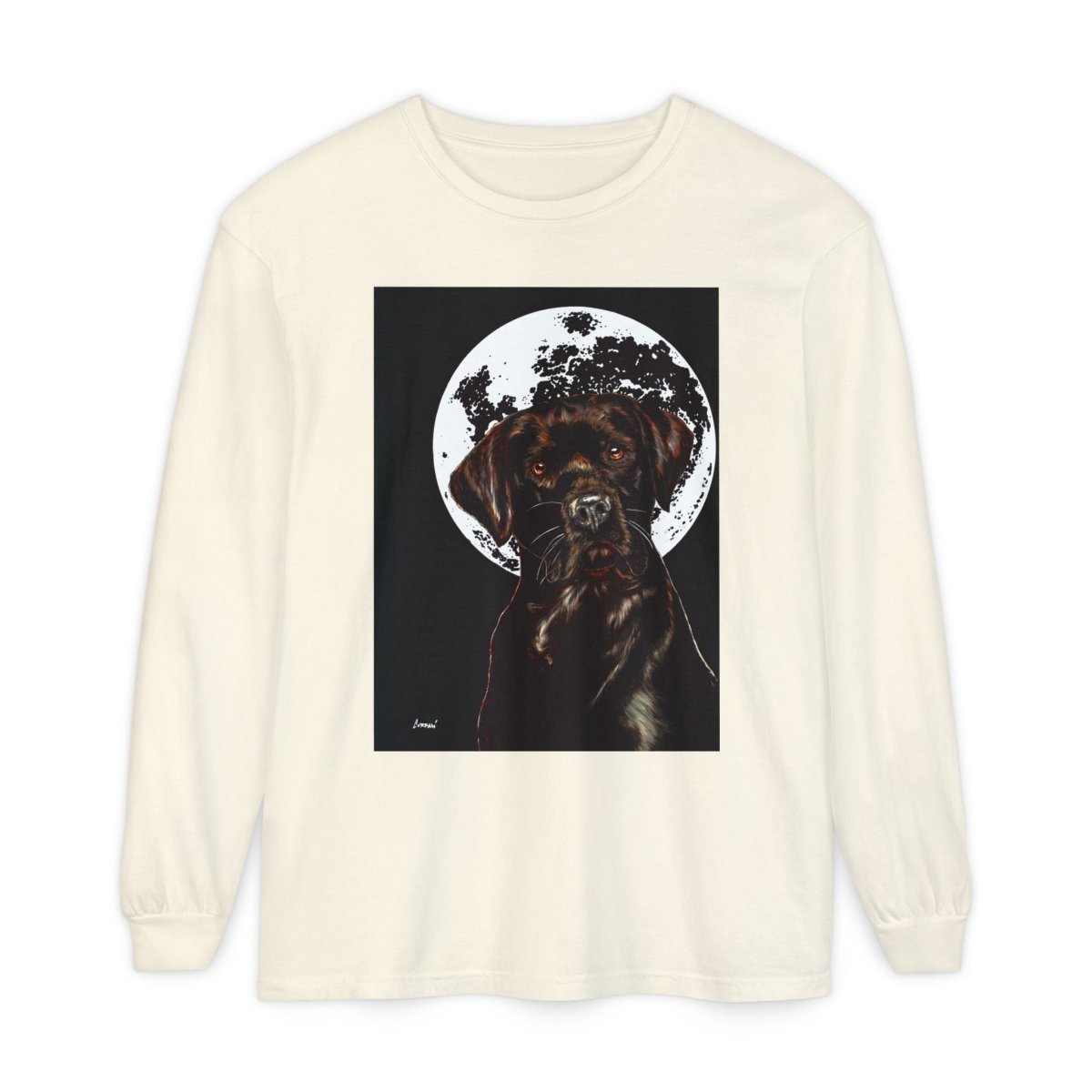 Moonlit Chocolate Lab Dog Long Sleeve T-Shirt - Perfect for Dog Lovers - Curran Artworks