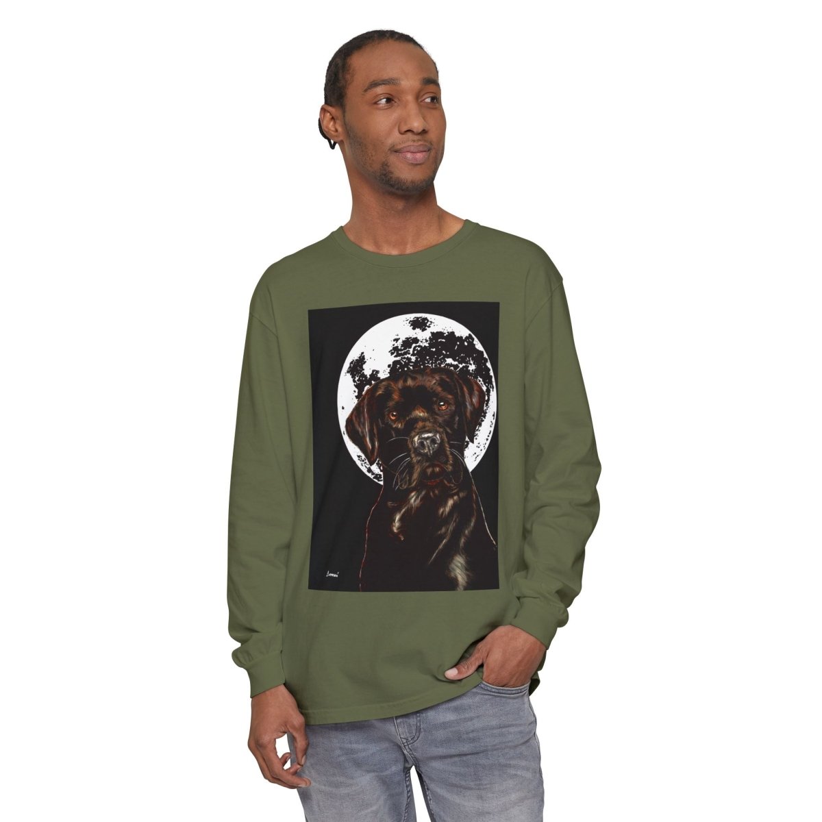 Moonlit Chocolate Lab Dog Long Sleeve T-Shirt - Perfect for Dog Lovers - Curran Artworks