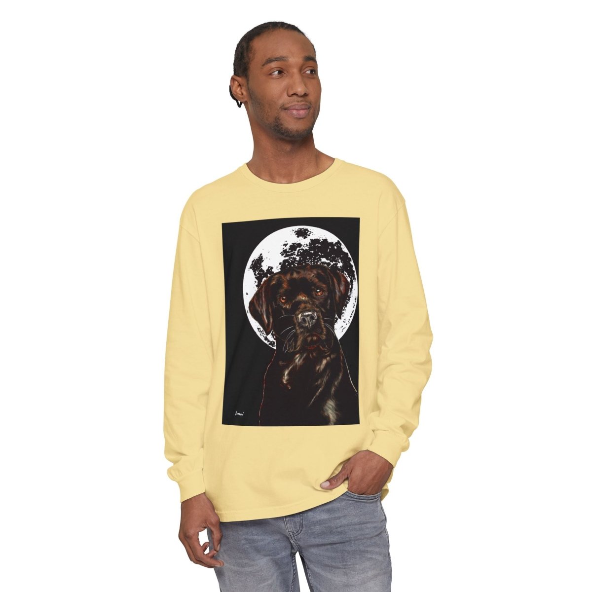 Moonlit Chocolate Lab Dog Long Sleeve T-Shirt - Perfect for Dog Lovers - Curran Artworks