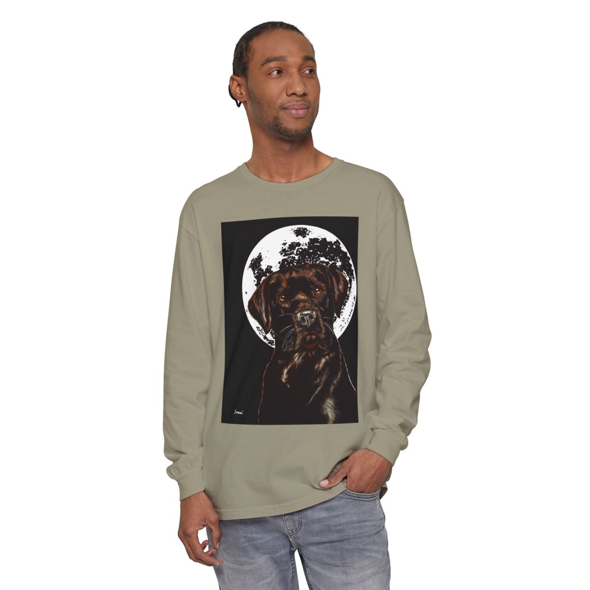 Moonlit Chocolate Lab Dog Long Sleeve T-Shirt - Perfect for Dog Lovers - Curran Artworks