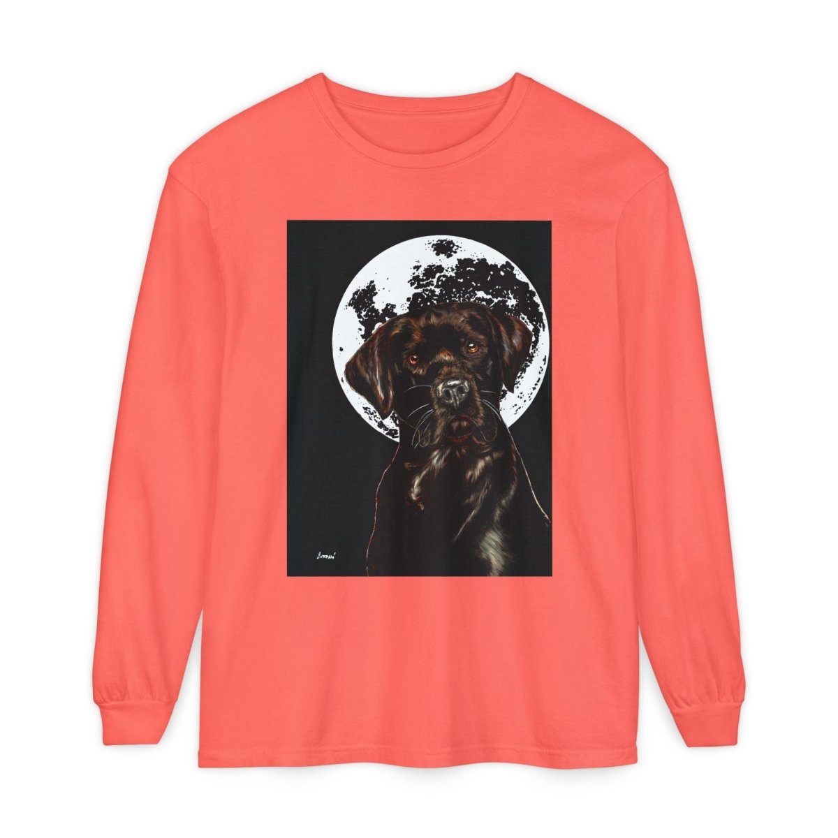 Moonlit Chocolate Lab Dog Long Sleeve T-Shirt - Perfect for Dog Lovers - Curran Artworks
