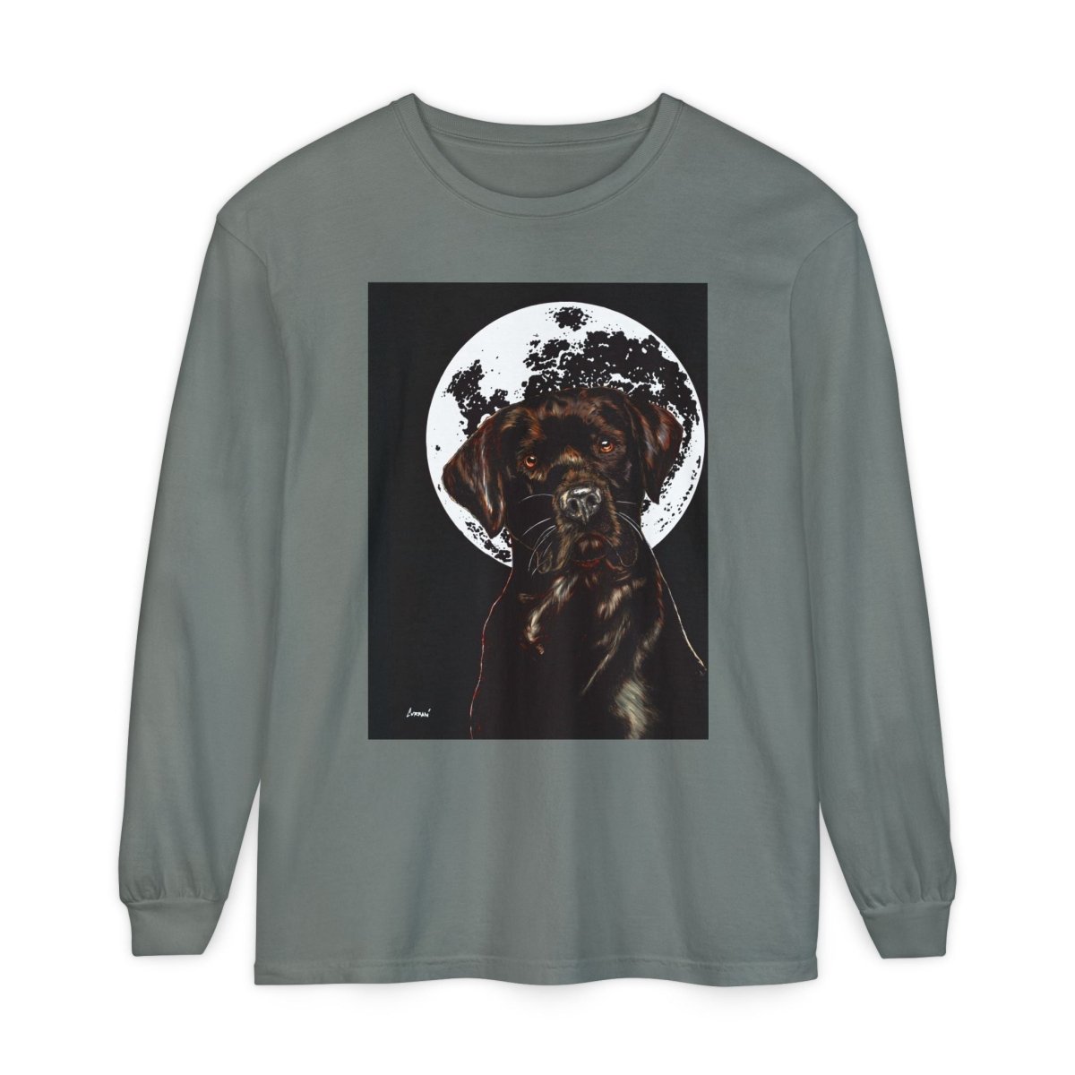 Moonlit Chocolate Lab Dog Long Sleeve T-Shirt - Perfect for Dog Lovers - Curran Artworks