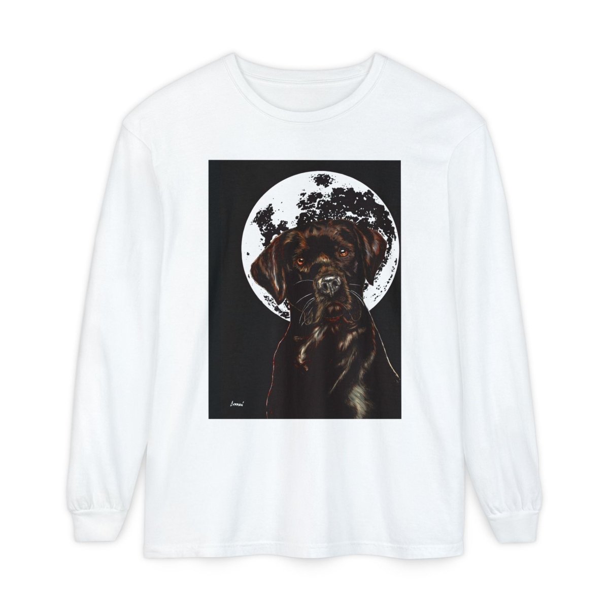 Moonlit Chocolate Lab Dog Long Sleeve T-Shirt - Perfect for Dog Lovers - Curran Artworks