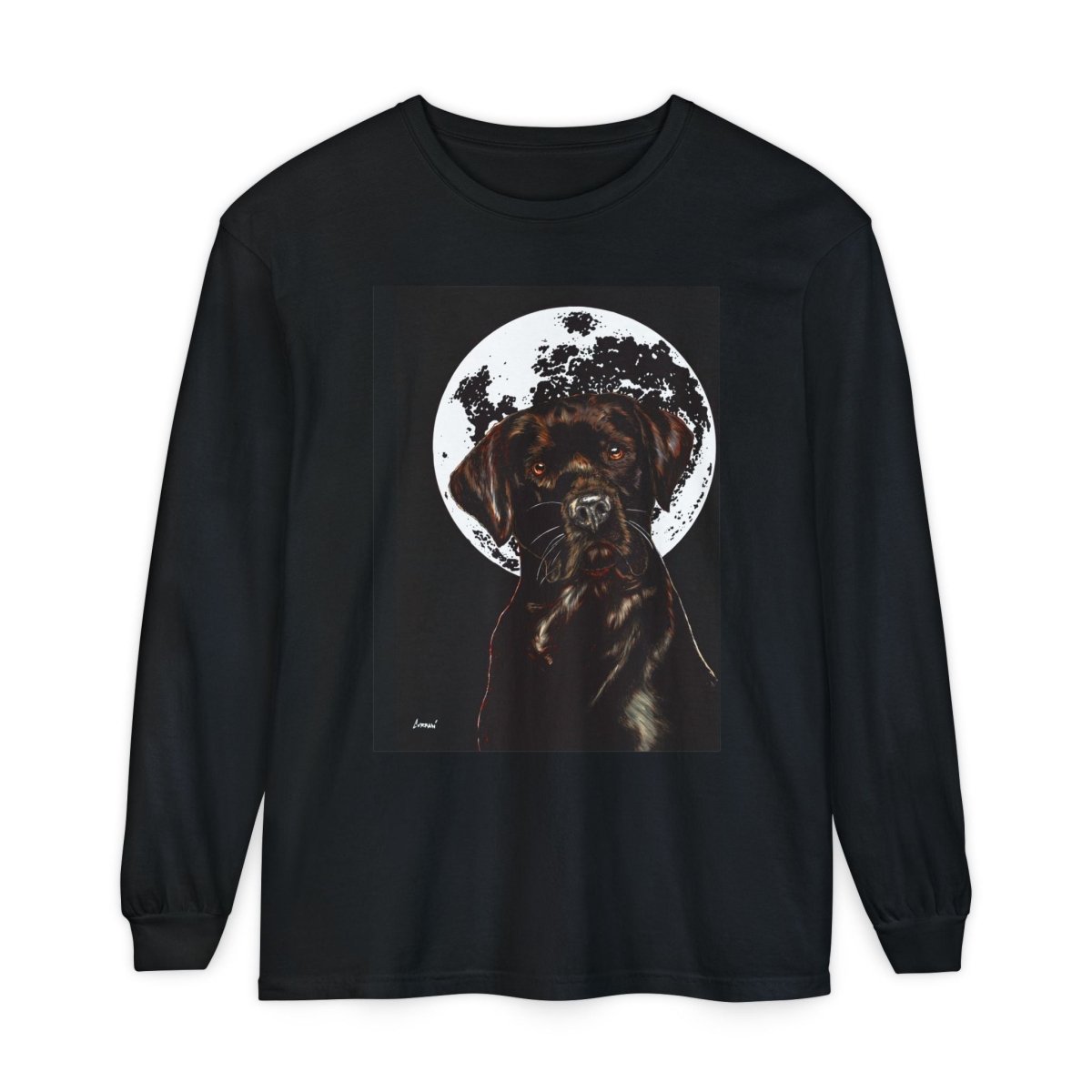 Moonlit Chocolate Lab Dog Long Sleeve T-Shirt - Perfect for Dog Lovers - Curran Artworks