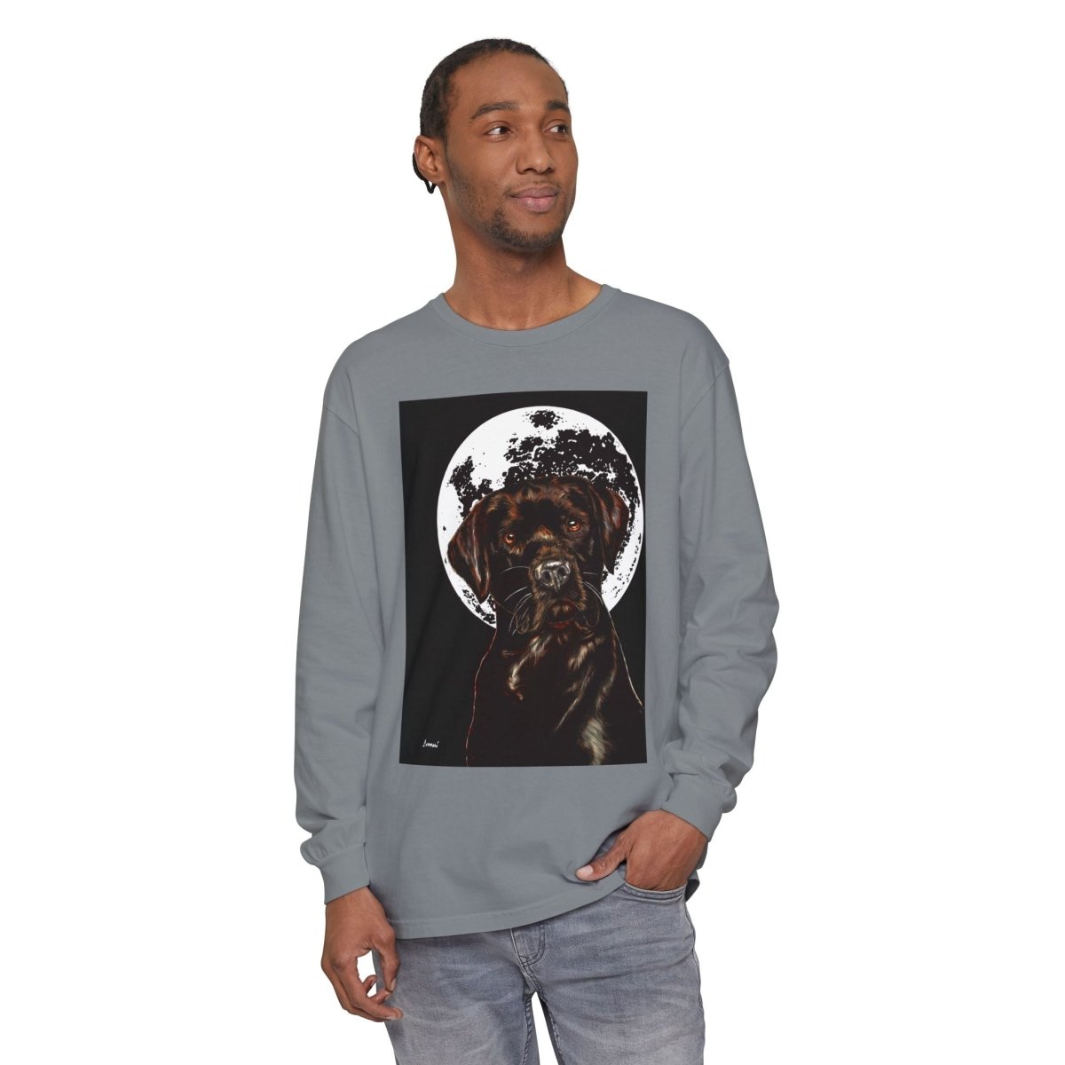 Moonlit Chocolate Lab Dog Long Sleeve T-Shirt - Perfect for Dog Lovers - Curran Artworks