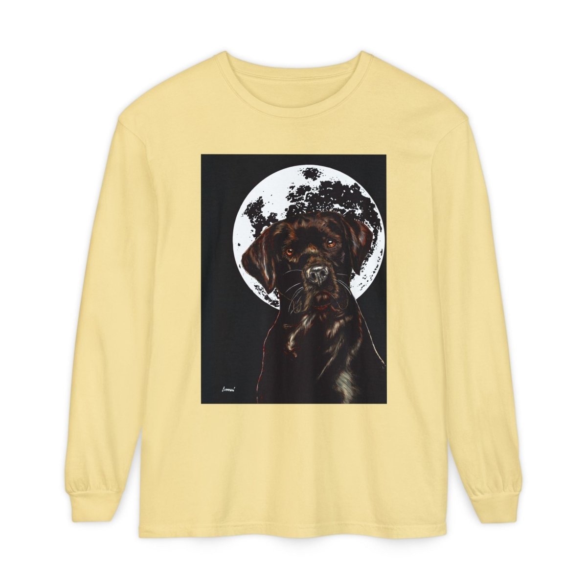 Moonlit Chocolate Lab Dog Long Sleeve T-Shirt - Perfect for Dog Lovers - Curran Artworks