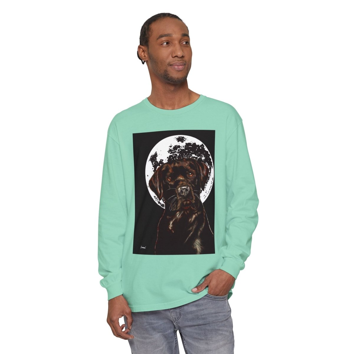 Moonlit Chocolate Lab Dog Long Sleeve T-Shirt - Perfect for Dog Lovers - Curran Artworks
