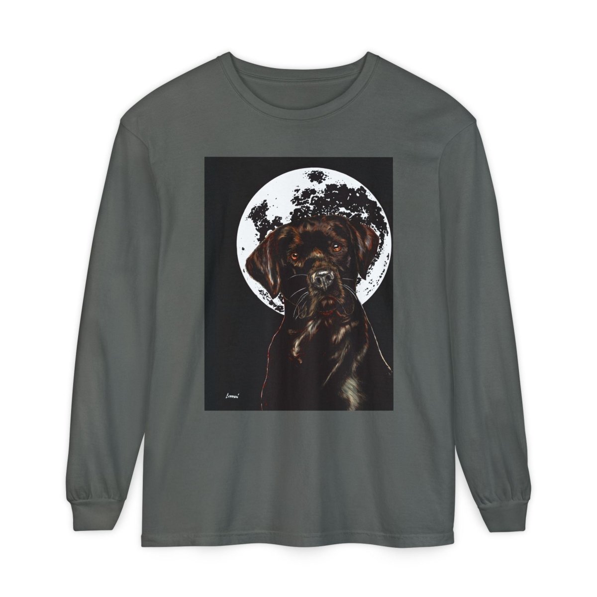 Moonlit Chocolate Lab Dog Long Sleeve T-Shirt - Perfect for Dog Lovers - Curran Artworks