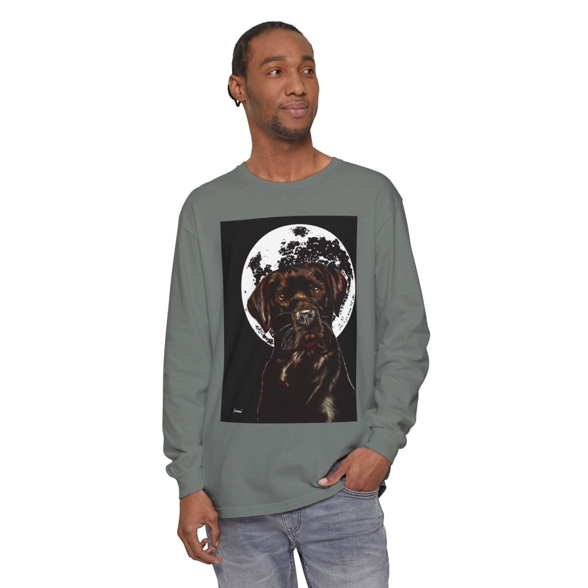 Moonlit Chocolate Lab Dog Long Sleeve T-Shirt - Perfect for Dog Lovers - Curran Artworks
