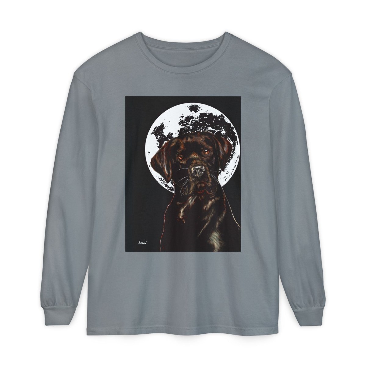 Moonlit Chocolate Lab Dog Long Sleeve T-Shirt - Perfect for Dog Lovers - Curran Artworks