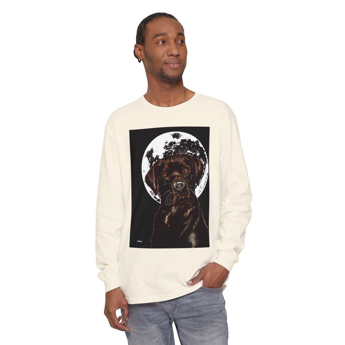 Moonlit Chocolate Lab Dog Long Sleeve T-Shirt - Perfect for Dog Lovers - Curran Artworks
