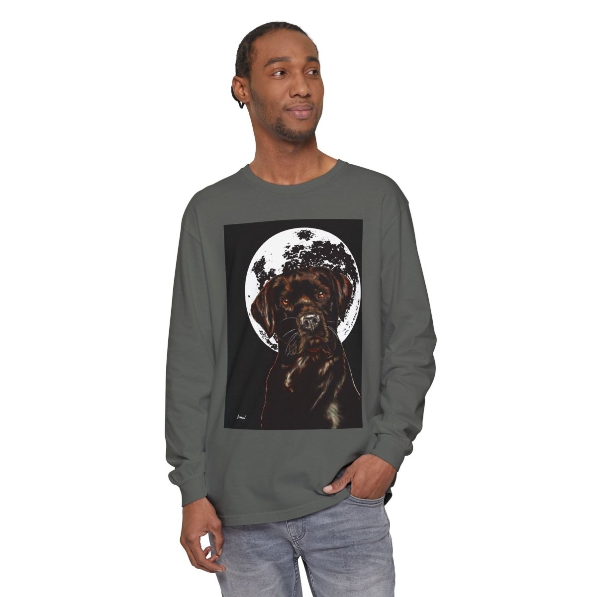 Moonlit Chocolate Lab Dog Long Sleeve T-Shirt - Perfect for Dog Lovers - Curran Artworks